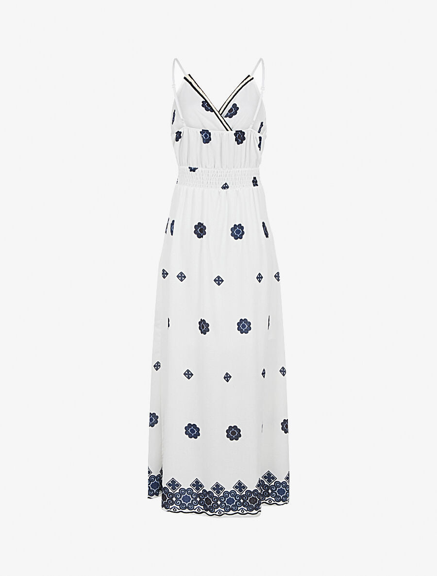 Robe longue fines bretelles et motif floral - Blanc - 2