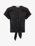 Blouse unie à nouer et détail broderies - Noir - 1