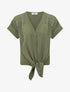 Blouse unie à nouer et détail broderies - Kaki - 4