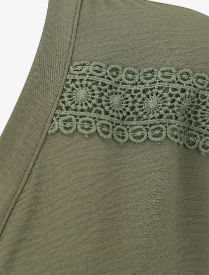 Blouse unie à nouer et détail broderies - Kaki - 3