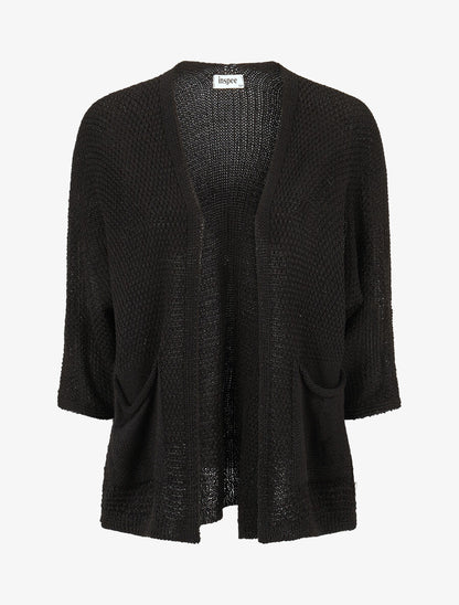 Gilet uni en maille ajourée - Noir - 1