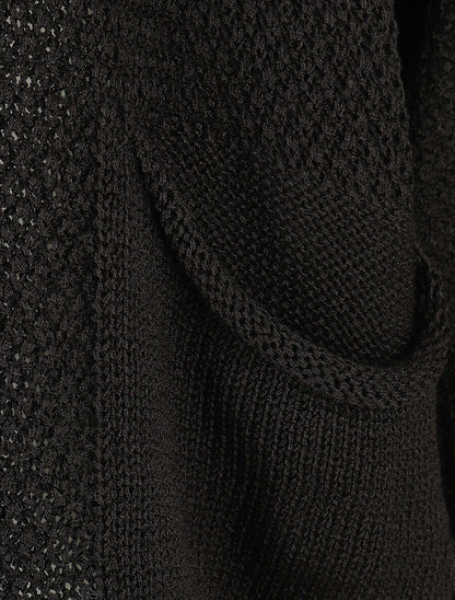 Gilet uni en maille ajourée - Noir - 3