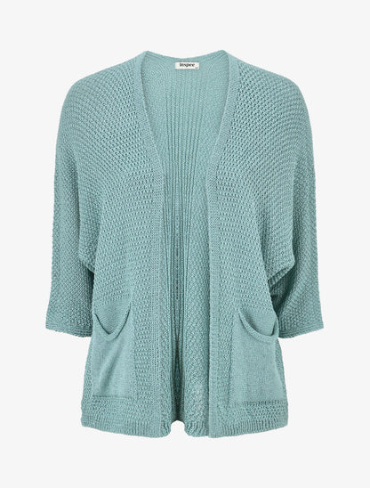Gilet uni en maille ajourée - Turquoise - 4