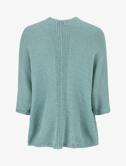 Gilet uni en maille ajourée - Turquoise - 2