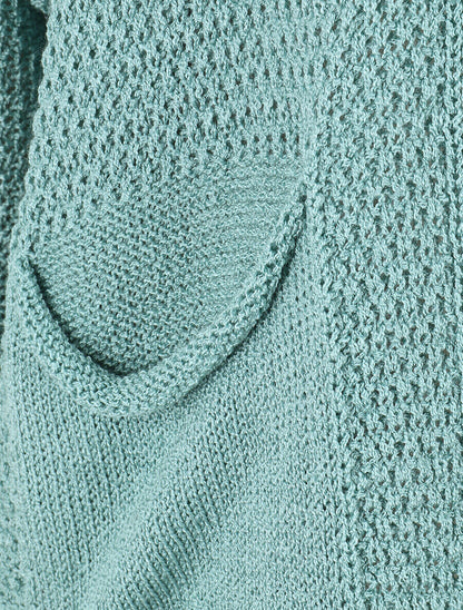 Gilet uni en maille ajourée - Turquoise - 3