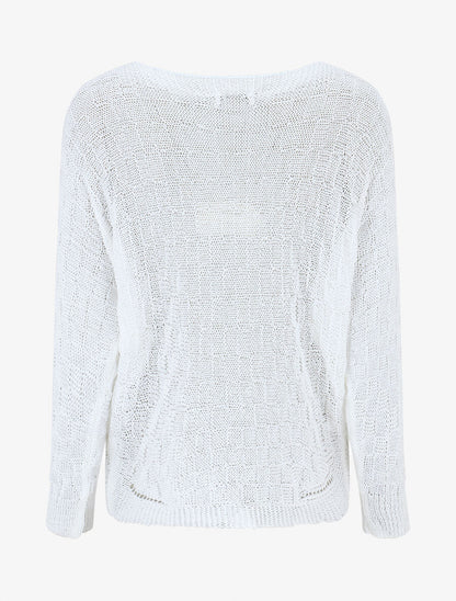 Pull uni en maille ajourée - Blanc - 2