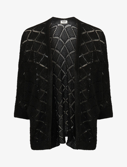 Gilet ouvert à maille ajourée - Noir - 4