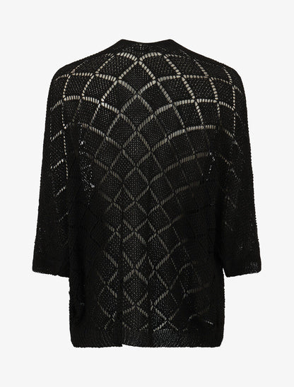 Gilet ouvert à maille ajourée - Noir - 2