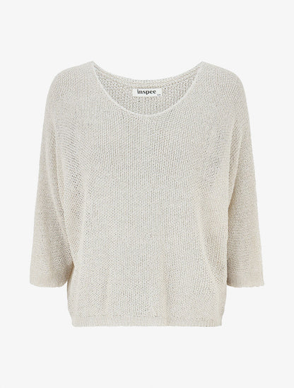 Pull en maille ajourée à détail irisé - Beige - 4