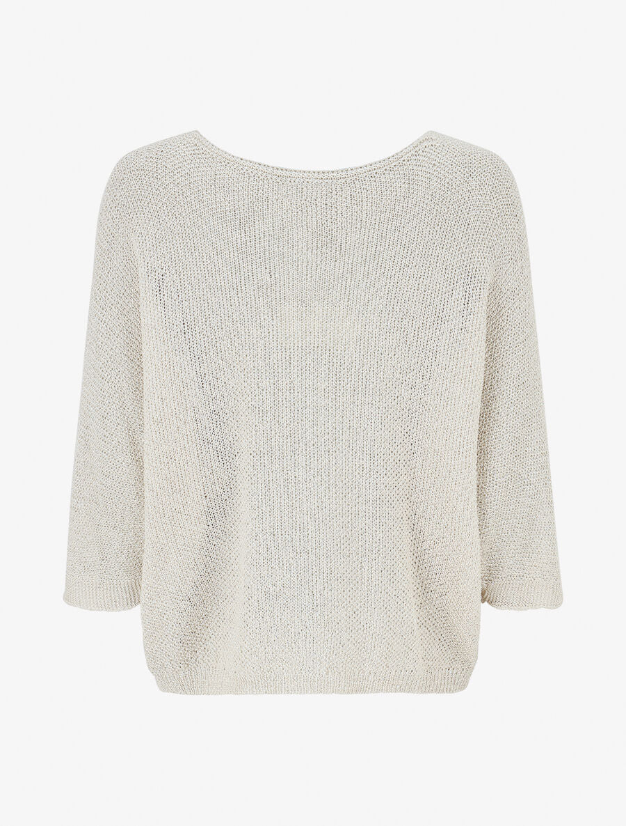 Pull en maille ajourée à détail irisé - Beige - 2