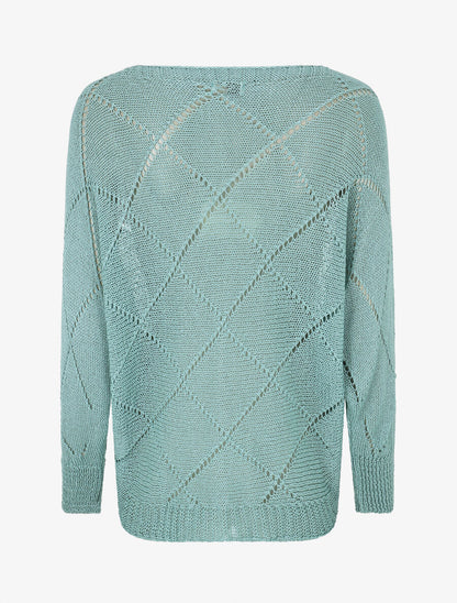 Pull en maille ajourée à motif quadrillé - Turquoise - 2