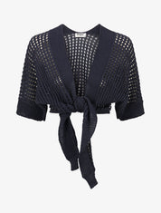 Gilet ajouré à nouer - Marine - 1