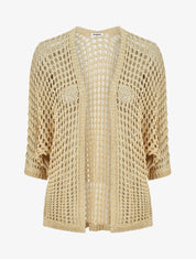 Gilet long en maille ajourée irisée - Or - 1