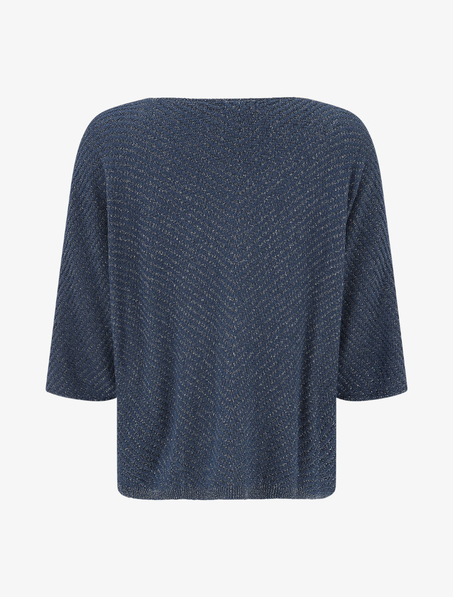 Pull fin irisé à manches courtes - Marine - 2