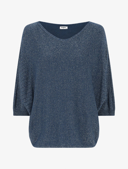 Pull irisé à manches style chauves-souris - Marine - 1