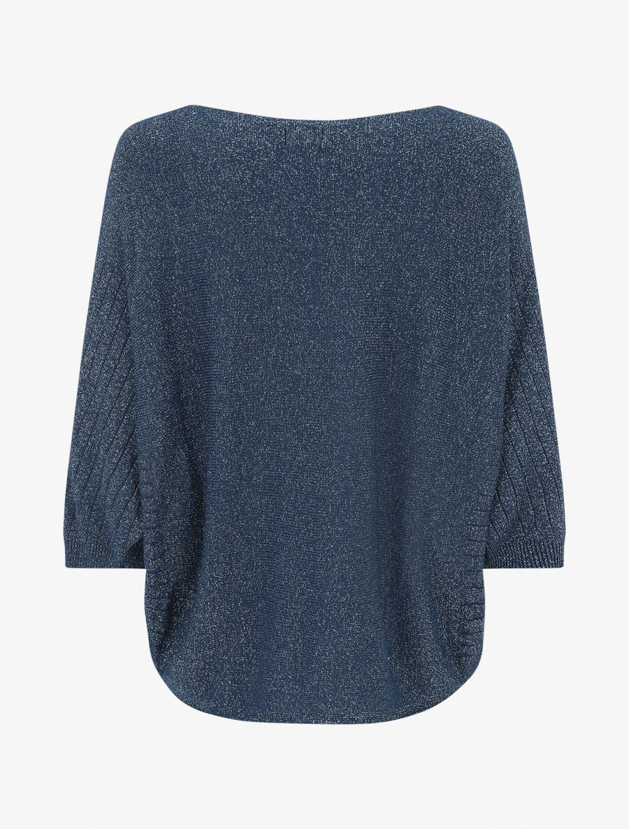 Pull irisé à manches style chauves-souris - Marine - 2