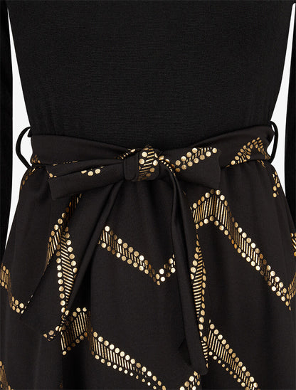 Robe patineuse à imprimés dorés - Noir - 3