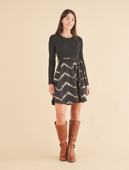 Robe patineuse à imprimés dorés - Noir - 4
