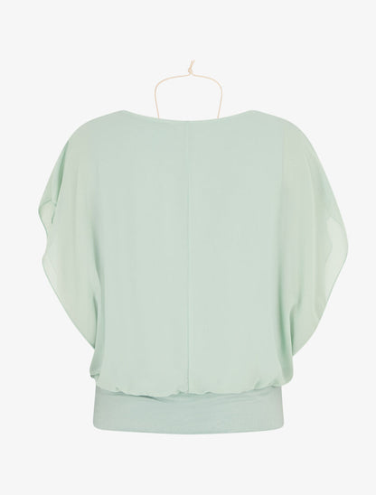 Top uni en voile à manches volantées - Vert d&