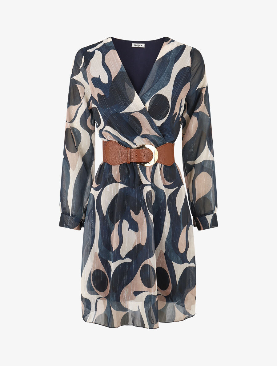 Robe patineuse imprimé rétro irisé - Marine - 4