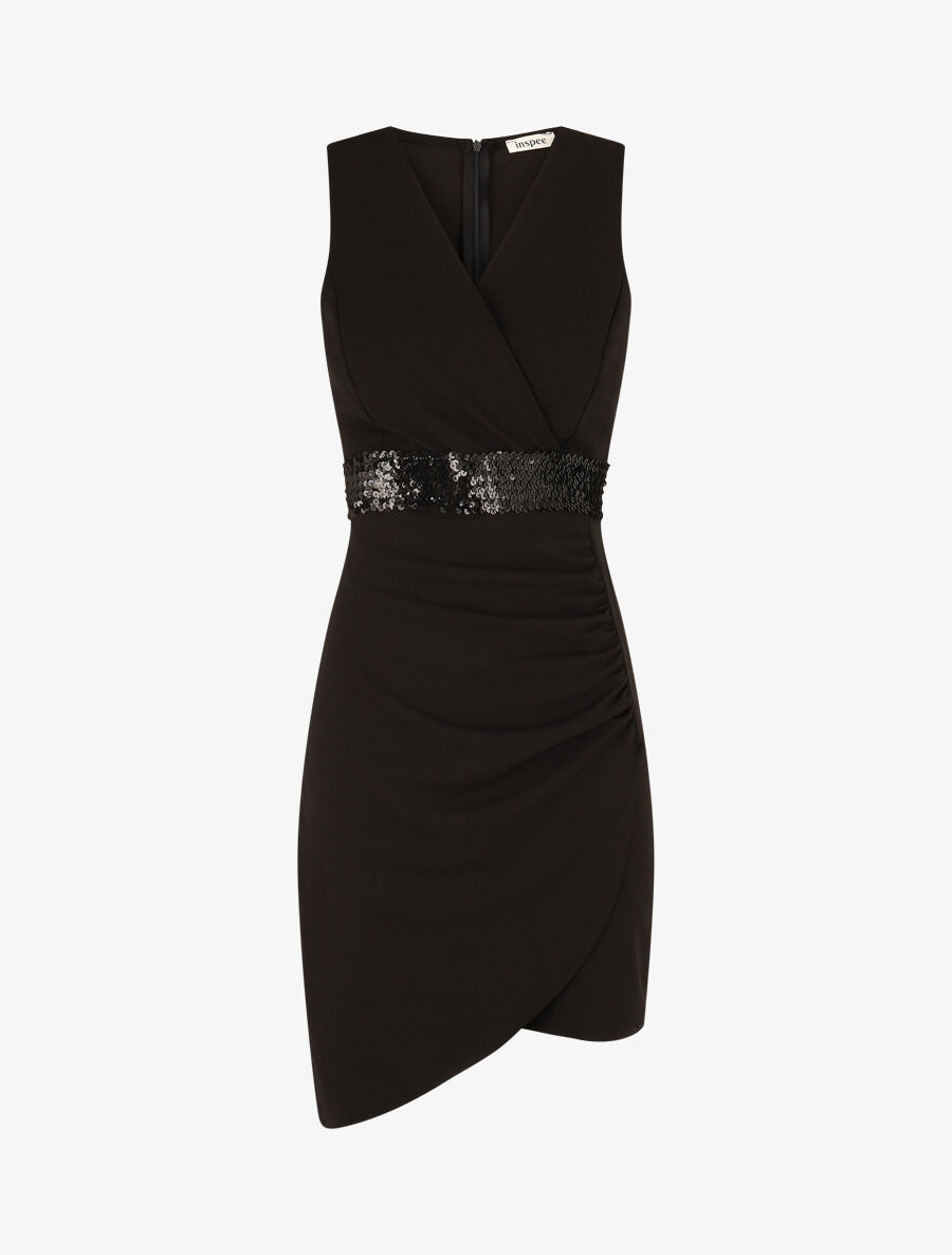 Robe asymétrique à taille en sequins - Noir - 1