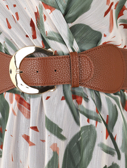 Robe courte sans manches imprimé feuilles irisé - Kaki - 3