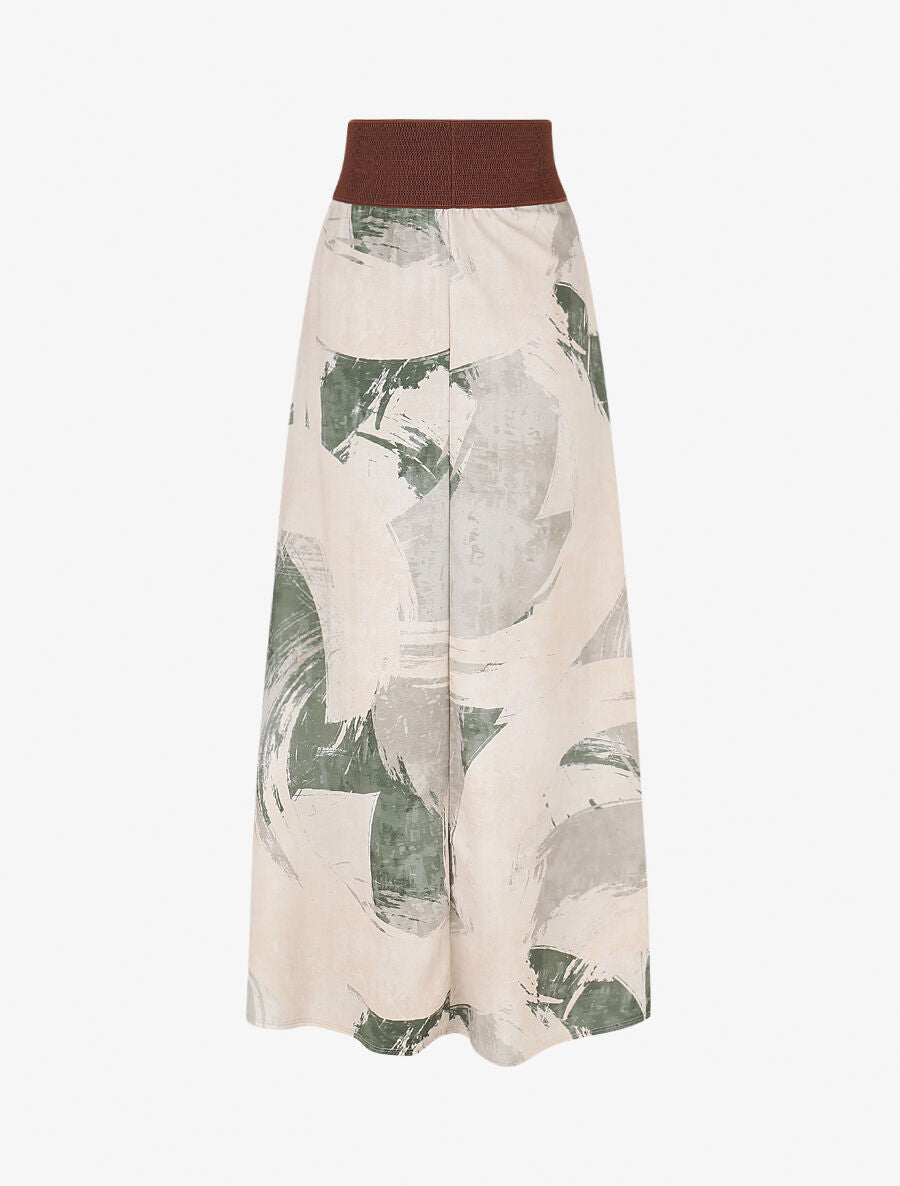 Jupe longue évasée imprimé abstrait - Kaki - 2