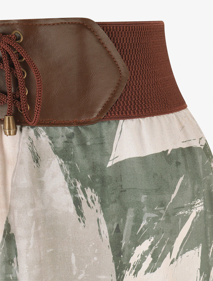 Jupe longue évasée imprimé abstrait - Kaki - 3