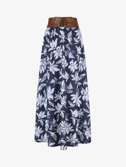 Jupe longue évasée imprimé floral - Marine - 4