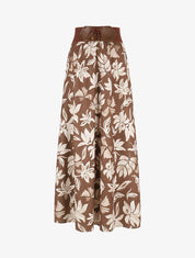 Jupe longue évasée imprimé floral - Marron - 1