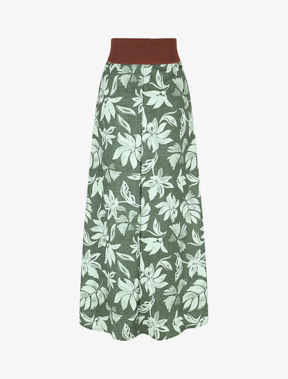Jupe longue évasée imprimé floral - Kaki - 2