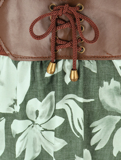 Jupe longue évasée imprimé floral - Kaki - 3