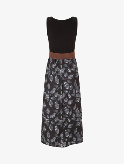 Robe bicolore imprimé feuillage - Noir - 2