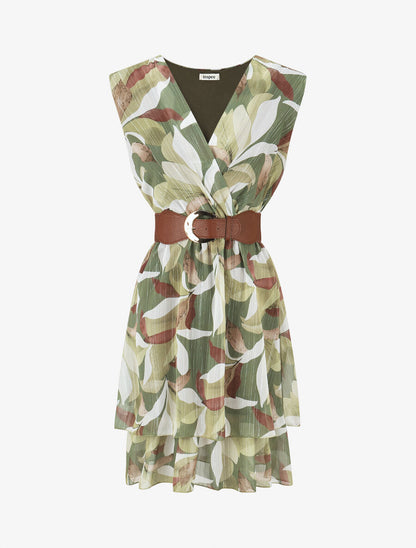 Robe irisée sans manches à imprimé floral - Kaki - 4