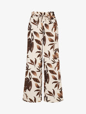 Pantalon imprimé feuillage à taille élastiquée - Marron - 4