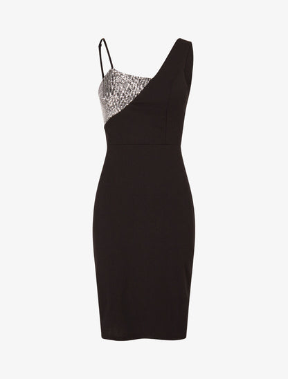 Robe moulante à côté incrusté de sequins - Argent - 1