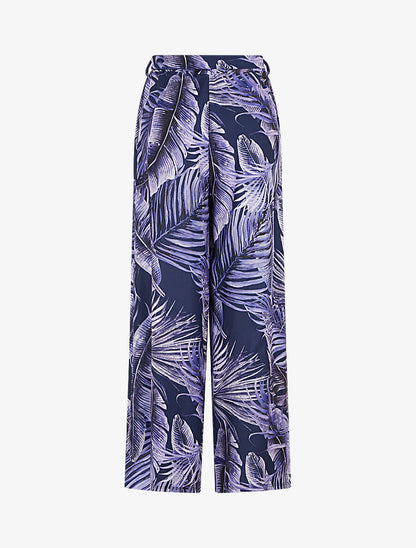 Pantalon ample à imprimé tropical - Marine - 4