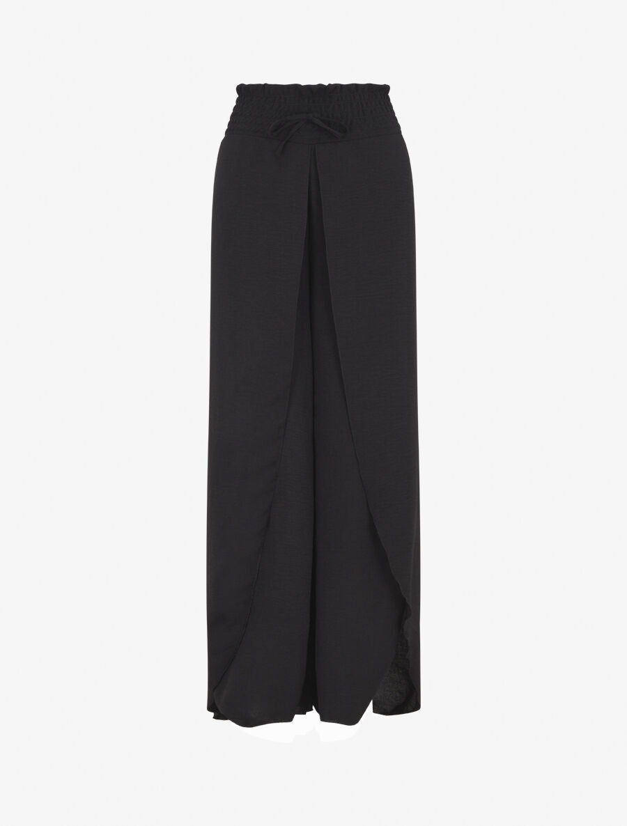Pantalon tulipe uni à taille élastiquée - Noir - 4