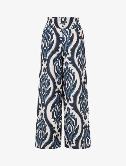 Pantalon à taille haute élastiquée imprimé abstrait - Marine - 2
