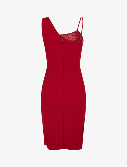 Robe moulante à côté incrusté de sequins - Bordeaux - 2