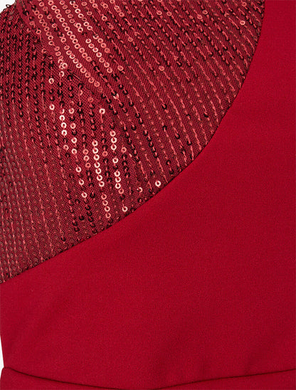Robe moulante à côté incrusté de sequins - Bordeaux - 3