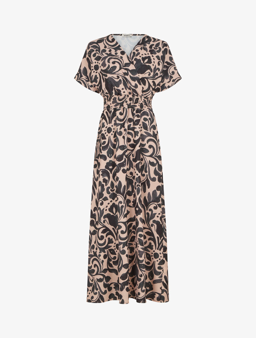 Robe longue manches courtes imprimé graphique - Noir - 1
