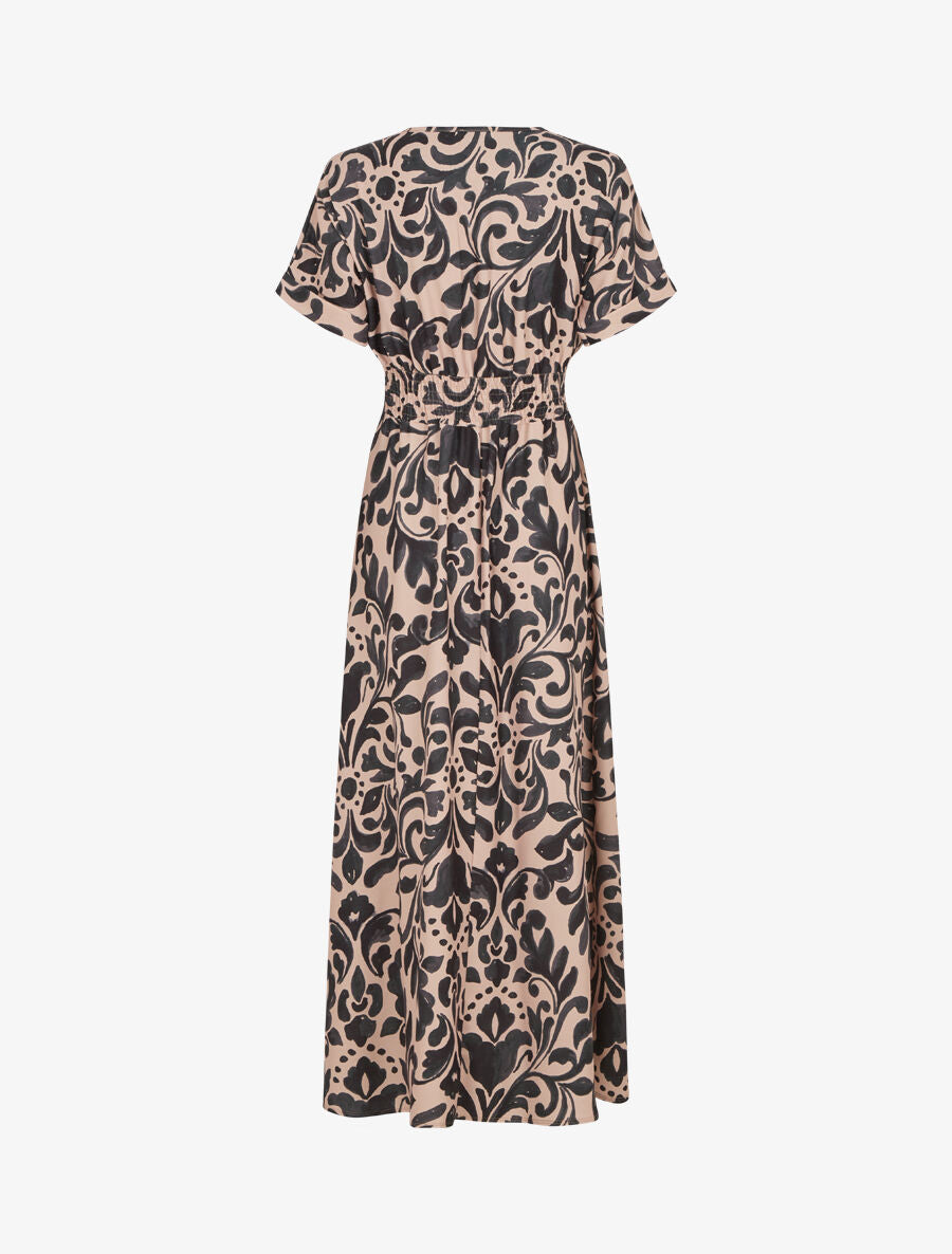 Robe longue manches courtes imprimé graphique - Noir - 2
