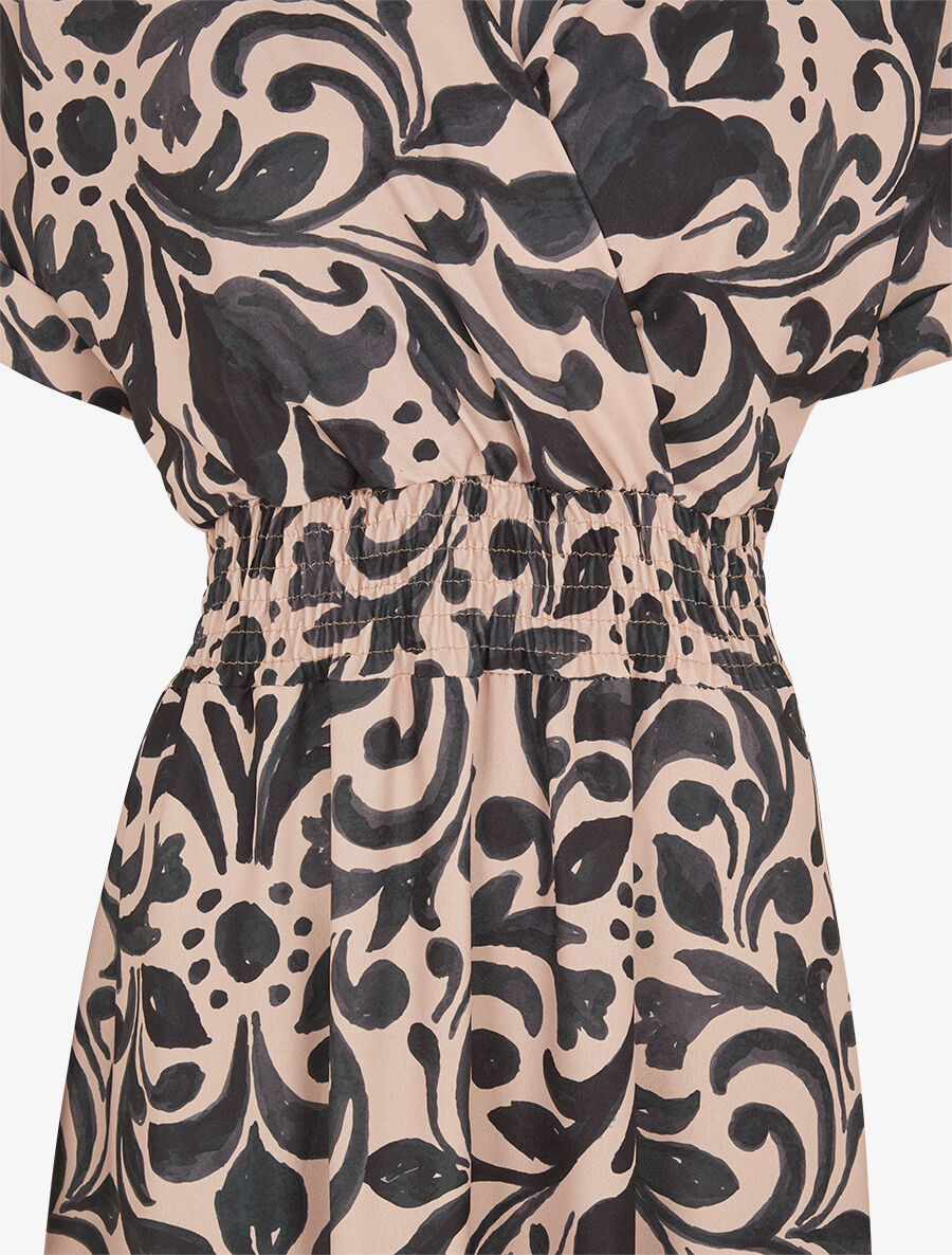 Robe longue manches courtes imprimé graphique - Noir - 3