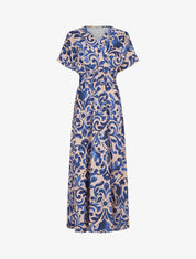 Robe longue manches courtes imprimé graphique - Bleu - 4