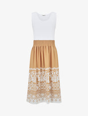 Robe midi évasée sans manches imprimé floral - Beige - 1