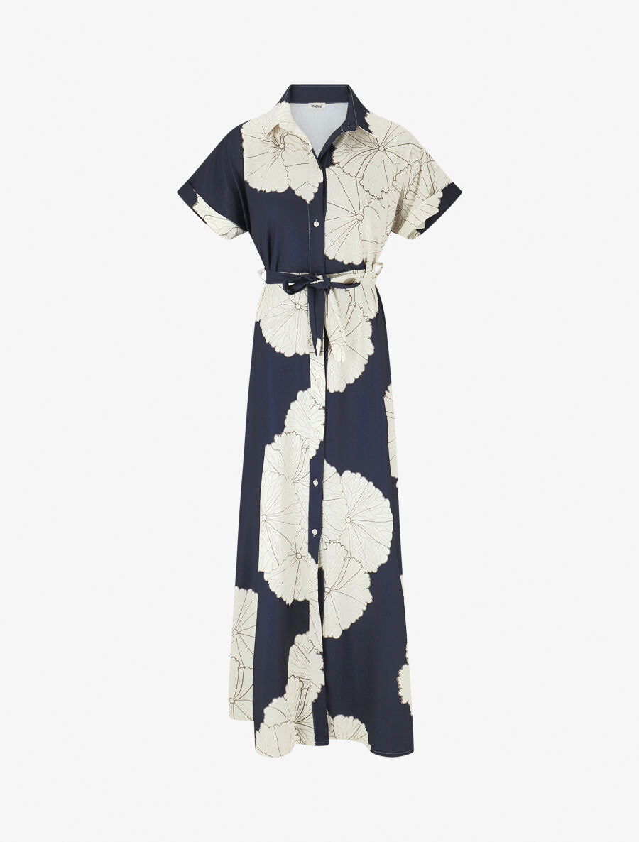 Robe chemise longue imprimé floral - Marine - 1