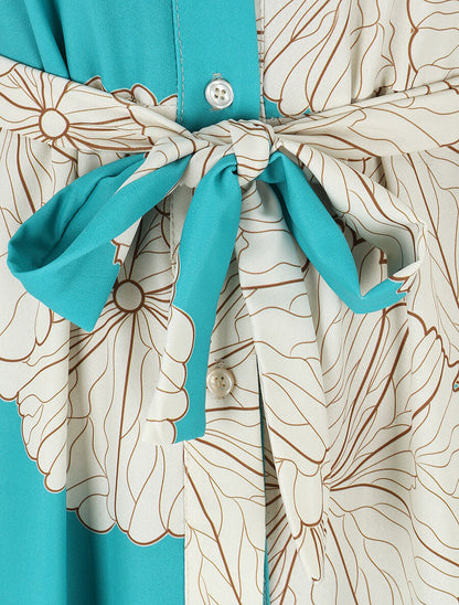 Robe chemise longue imprimé floral - Turquoise - 3