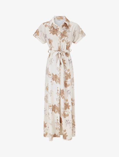 Robe chemise longue imprimé fleuri - Beige - 1