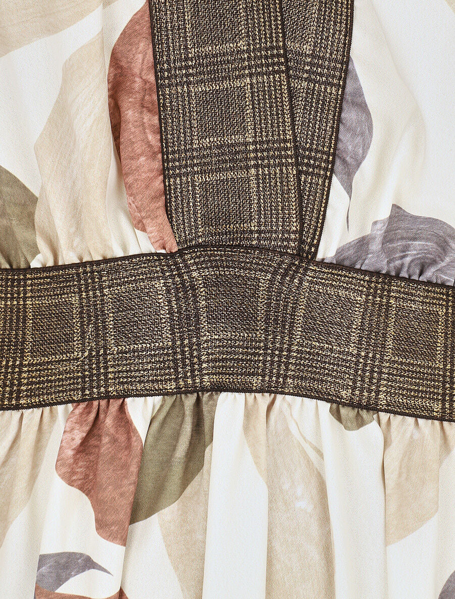 Robe longue à détail irisées et imprimé feuilles - Beige - 3